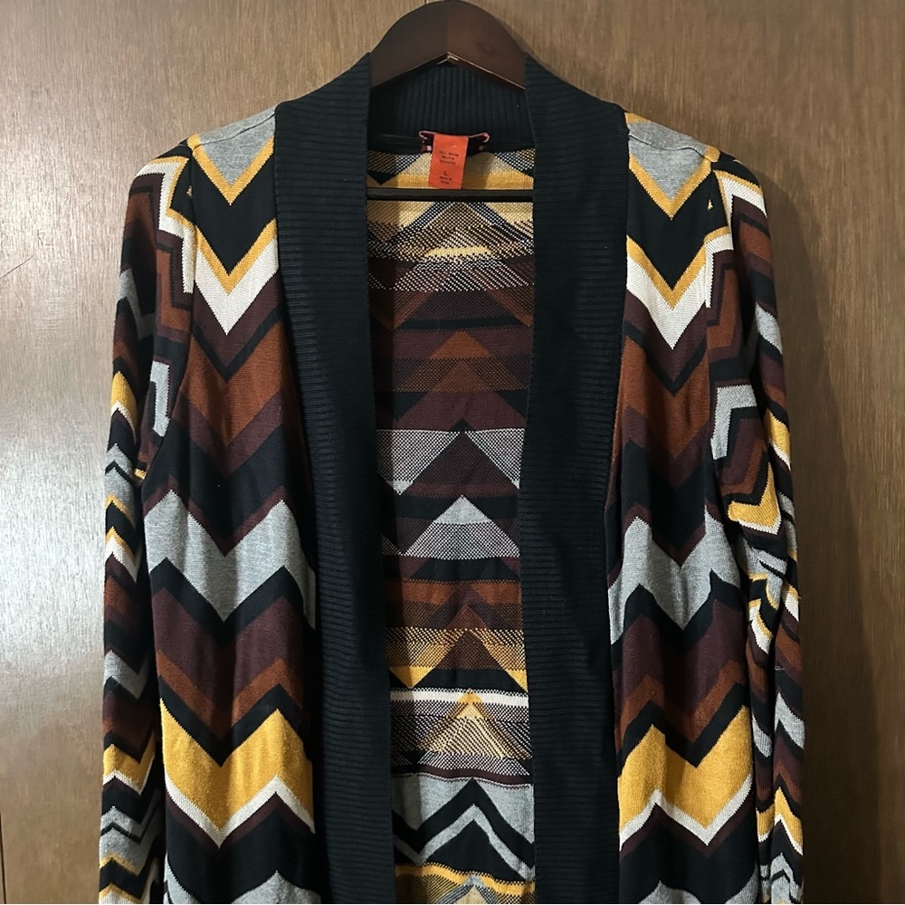 MISSONI Target Open Cardigan Sweater Zig Zag Chevron Yellow Black Brown Size L - Picture 3 of 12